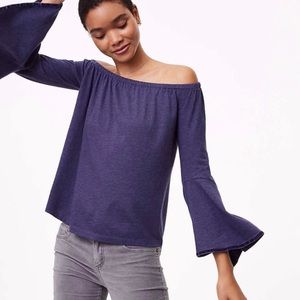 LOFT Velvet Trim Off The Shoulder Bell Sleeve Top